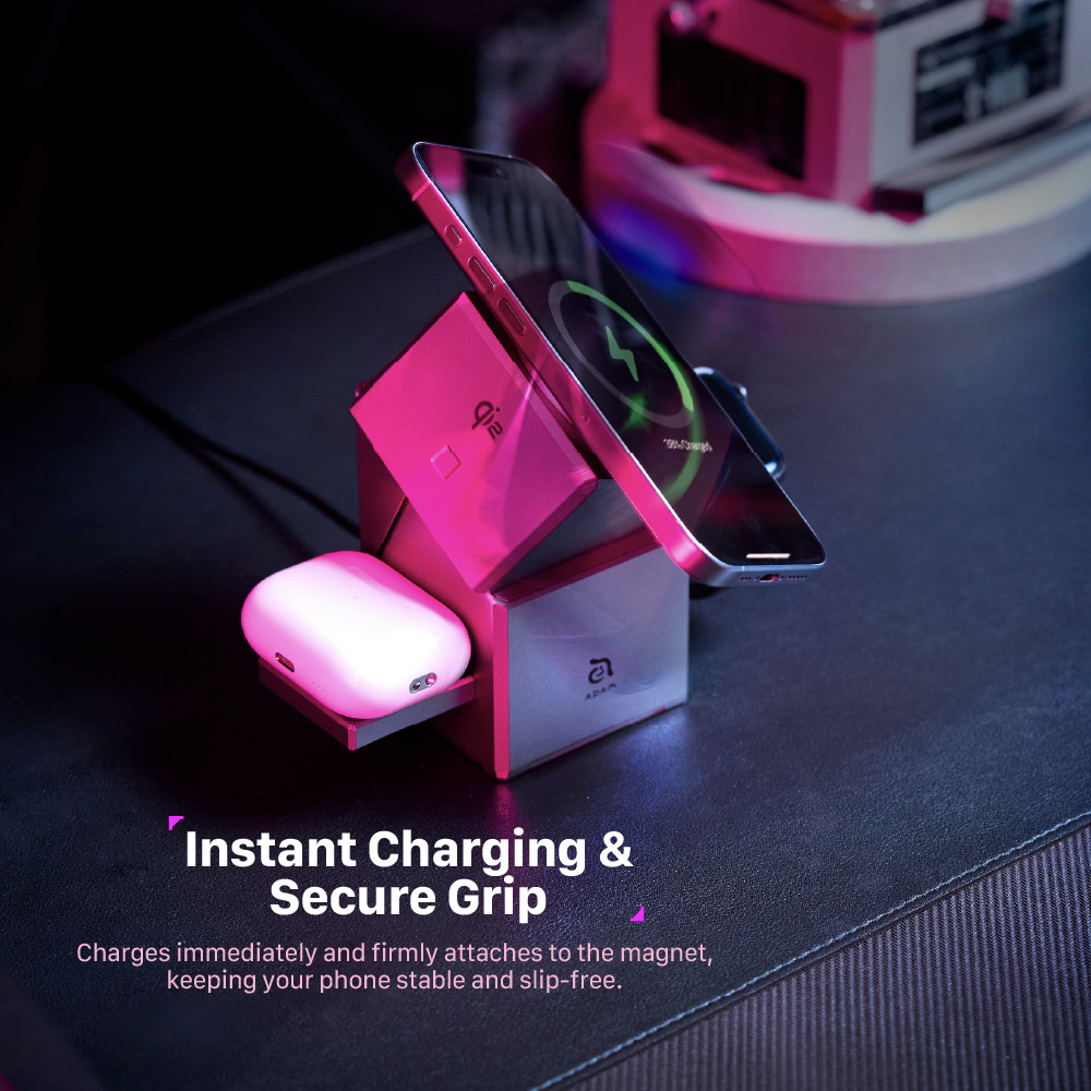 แท่นชาร์จไร้สาย ADAM elements Mag Qube Qi2 3-in-1 Intelligent Charging Station สีเทา_6